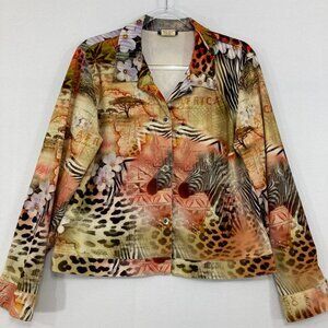 Vintage Impulse California Large Artsy Animal Print Safari Stretch Button Jacket